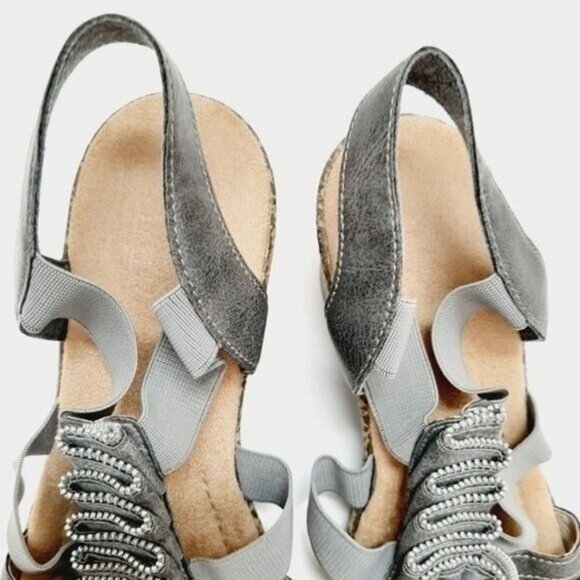 RIEKER Roberta Women's Wedge Sandal Gray Zipper Rosette Sz Eur 37 US 6 - Picture 6 of 13